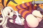  adapted_costume ass black_panties blonde_hair broom cape colored_stripes elbow_gloves gloves hairband halloween highleg highleg_panties kantai_collection long_hair looking_at_viewer midriff panties revision sailor_collar shimakaze_(kantai_collection) sketch skirt solo star starry_background striped striped_legwear thighhighs underwear watanon_(gakushokutei) white_gloves 