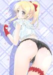  ass ayase_eli blonde_hair blue_eyes bokura_wa_ima_no_naka_de breasts cameltoe fingerless_gloves frapowa from_behind gloves looking_back love_live! love_live!_school_idol_project medium_breasts ponytail red_gloves solo 