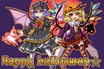  :d alternate_costume ascot bat_wings blonde_hair blue_hair blush brooch fang flandre_scarlet full_moon fun_bo gothic_lolita halloween halloween_costume happy_halloween hat jewelry lace lace-trimmed_thighhighs laevatein lolita_fashion marisa_to_alice_no_cookie_storia miniskirt mob_cap moon multiple_girls open_mouth plaid plaid_skirt pumpkin_hat red_eyes red_moon remilia_scarlet siblings side_ponytail sisters skirt slit_pupils smile spear_the_gungnir striped striped_legwear thighhighs touhou tsurime v-shaped_eyebrows wings 