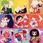  2girls 6+boys black_hair blonde_hair blue_hair brook character_name franky green_hair mino mino_cat monkey_d_luffy multiple_boys multiple_girls nami nami_(one_piece) nico_robin one_piece orange_hair roronoa_zoro sanji tony_tony_chopper usopp 