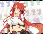  blue_eyes blush breasts fingerless_gloves genderswap genderswap_(mtf) gloves large_breasts letterboxed long_hair looking_at_viewer luke_fon_fabre mieu navel red_hair solo spiked_hair tales_of_(series) tales_of_the_abyss tears tenpesuto upper_body very_long_hair 