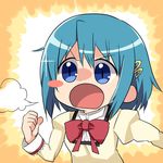  blue_eyes blue_hair blush_stickers breath clenched_hand kairakuen_umenoka mahou_shoujo_madoka_magica miki_sayaka moe_musume open_mouth parody pixiv school_uniform short_hair solo 