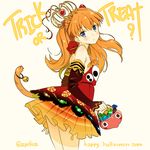  bell blue_eyes candy cat_tail food hair_ornament halloween happy_halloween kemonomimi_mode long_hair looking_at_viewer neon_genesis_evangelion orange_hair skirt solo souryuu_asuka_langley tail tail_bell trick_or_treat twitter_username zpolice 