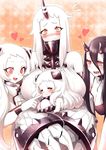  :d airfield_hime battleship_hime black_dress black_hair blush breasts carrying claws closed_eyes dress drooling flying_sweatdrops girl_sandwich heart horn horns huge_breasts kantai_collection mittens multiple_girls northern_ocean_hime open_mouth ransusan sandwiched seaport_hime shinkaisei-kan sleeping smile white_dress white_hair white_skin 