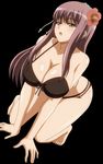  1girl all_fours barefoot bikini black_bikini breasts brown_eyes cleavage feet flower grey_hair hair_flower hair_ornament large_breasts long_hair purple_hair solo swimsuit very_long_hair waffle water yabai!_-fukushuu_yami_side- yukawa_ayano 