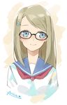  1girl ayase_arisa bespectacled blonde_hair blue_eyes blush bust character_name glasses hair_ornament hayashi_kewi long_hair love_live!_school_idol_project school_uniform serafuku sketch smile solo upper_body 