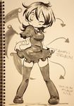  ;) animal asymmetrical_wings bow dated dress hair_between_eyes houjuu_nue karaagetarou looking_at_viewer monochrome one_eye_closed photo pumps shoe_bow shoes short_sleeves signature sketch skirt_hold smile snake thighhighs touhou traditional_media wings zettai_ryouiki 