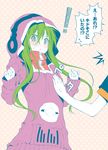  1girl blush green_hair hood hoodie kagerou_project kido_tsubomi long_hair march-bunny solo_focus translated 