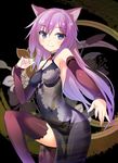  47agdragon animal_ears blush brown_legwear detached_sleeves dress highres impossible_clothes impossible_dress leg_up long_hair looking_at_viewer original purple_eyes purple_hair sketch smile solo thighhighs 