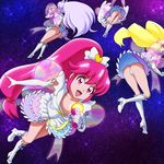  aino_megumi ass bad_id bad_pixiv_id bent_over boots cure_fortune cure_honey cure_lovely cure_princess happinesscharge_precure! highres hikawa_iona innocent_form_(happinesscharge_precure!) long_hair mont_blanc_(heartcatch_ayaya) multicolored multicolored_clothes multicolored_skirt multiple_girls oomori_yuuko panties ponytail precure shirayuki_hime skirt smile underwear upskirt wide_ponytail 