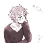  blush chin_rest heart male_focus momose_(oqo) monochrome ooji_mochizou smile solo string_phone sweater tamako_market 