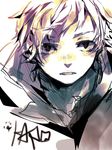  3kuma black_eyes character_name face highres kagerou_project kano_shuuya looking_at_viewer male_focus open_mouth red_pupils solo 