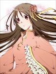  ahoge axis_powers_hetalia bad_id bad_pixiv_id brown_eyes brown_hair changpao chinese_clothes flower frills hair_flower hair_ornament highres koko_(kotobutyann) long_hair long_sleeves sleeves_past_wrists solo taiwan_(hetalia) tears very_long_hair 