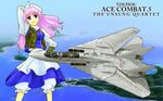  ace_combat ace_combat_5 aircraft airplane blonde_hair blue_eyes cervus f-14_tomcat fighter_jet hat jet letty_whiterock long_hair military military_vehicle pink_hair solo touhou 