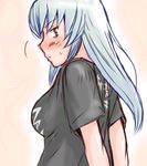  blush breasts casual clothes_writing large_breasts lowres older rozen_maiden shirt silver_hair solo suigintou t-shirt tsuda_nanafushi 