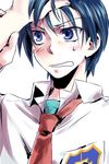  blue_eyes blue_hair clannad close-up hikarizaka_private_high_school_uniform ikuhashi_muiko male_focus necktie okazaki_tomoya school_uniform solo 