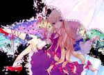  bad_id bad_pixiv_id blonde_hair bug butterfly eyes gap hair_ribbon high_heels insect leg_lift long_hair mozukuzu_(manukedori) multiple_girls nail_polish pink_hair purple_eyes ribbon saigyouji_yuyuko shoe_dangle shoes short_hair tattoo touhou umbrella yakumo_yukari 