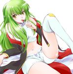  bed_sheet boots c.c. candy code_geass food green_hair kurimomo leg_up licking lollipop long_hair looking_at_viewer midriff navel open_fly panties short_shorts shorts sleeveless sleeveless_turtleneck solo striped striped_panties thigh_boots thighhighs tongue turtleneck unbuttoned underwear unzipped white_legwear yellow_eyes 