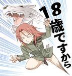  agahari animal animal_ears dragon_ball minna-dietlinde_wilcke panties parody red_hair rogafufuken solo strike_witches tail translated underwear uniform wolf wolf_ears world_witches_series 