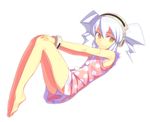  barefoot disc_(needless) drill_hair feet floating fondolger headphones legs light_smile looking_at_viewer needless panties short_twintails silver_hair smile solo twin_drills twintails underwear yellow_eyes 