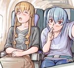  blonde_hair casual closed_eyes clothes_writing long_hair multiple_girls older open_mouth photo_(object) red_eyes rozen_maiden shinku shirt silver_hair sleeping suigintou t-shirt tsuda_nanafushi 