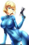  arm_at_side arm_support ass_visible_through_thighs backlighting bangs blonde_hair blue_bodysuit blue_eyes bodysuit breasts breasts_apart covered_collarbone covered_navel cowboy_shot deviantart_sample finger_on_trigger gloves gun hand_up handgun head_tilt high_ponytail highres hips holding holding_gun holding_weapon image_sample impossible_bodysuit impossible_clothes large_breasts leaning_to_the_side long_hair looking_at_viewer metroid metroid:_zero_mission paralyzer parted_lips ponytail ragecndy samus_aran sidelocks simple_background skin_tight solo standing swept_bangs turtleneck weapon white_background zero_suit 