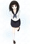  black_hair chitanda_eru highres hyouka long_hair pleated_skirt purple_eyes school_uniform serafuku skirt surota 