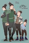  1boy age_progression alternate_costume black_hair character_name earrings fishnets gaetshang jewelry multiple_persona nara_shikamaru naruto naruto:_the_last naruto_shippuuden short_jacket shoulder_pads sweatdrop topknot younger 