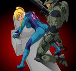  1boy 1girl animated animated_gif arm_support armor bent_over bodysuit clothed_sex crossover halo_(game) high_heels latex latex_suit master_chief metroid nintendo penis pinoytoons ponytail samus_aran sex uncensored vaginal weapon zero_suit 