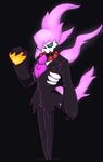  cosplay fiery_hair formal ghost_(music_video) heart lewis_(mystery_skulls) mystery_skulls necktie purple_eyes purple_hair ribs severed_head skull suit 