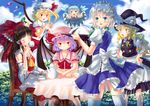  :d ascot bat_wings black_hair blonde_hair blue_eyes blue_hair bow carrying chair cirno closed_eyes cup drinking flandre_scarlet hair_bow hair_ribbon hakurei_reimu hands_on_hips hat holding ice ice_wings izayoi_sakuya kirisame_marisa looking_at_viewer looking_back maid maid_headdress mob_cap multiple_girls open_mouth purple_hair red_eyes remilia_scarlet ribbon silver_hair smile table teacup touhou tray villyane wings witch_hat yellow_eyes 