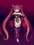  absurdly_long_hair bare_shoulders bodysuit corruption dark_persona flat_chest full_body genderswap genderswap_(mtf) gradient_hair hair_ornament hand_on_hip long_hair looking_at_viewer multicolored_hair okuri_banto open_mouth orange_hair ore_twintail_ni_narimasu red_eyes red_hair smile solo tailred twintails very_long_hair 