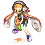  bike_shorts domino_mask headphones ink_tank_(splatoon) inkling mask murakami_hisashi orange_eyes orange_hair smirk splatoon_(series) splatoon_1 splattershot_(splatoon) super_soaker 