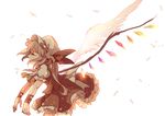  angel_wings asymmetrical_wings bent_over closed_eyes flandre_scarlet hat long_hair mob_cap side_ponytail sketch solo touhou wind wings yetworldview_kaze 