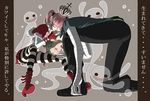  1boy 1girl bow crown ghost green_hair kuraigana_island noenga one_piece perona pink_hair roronoa_zoro skirt striped striped_legwear twintails 