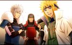  armor black_hair blonde_hair facial_mark forehead_protector fur_trim karuta410 long_hair male_focus multiple_boys namikaze_minato naruto naruto_(series) naruto_shippuuden sarutobi_hiruzen senju_hashirama senju_tobirama spiked_hair white_hair 