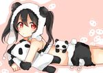  animal_costume black_hair blush detached_collar gmanee image_sample looking_at_viewer love_live! love_live!_school_idol_project lying on_stomach panda_costume panda_hat red_eyes short_hair solo stuffed_animal stuffed_panda stuffed_toy twintails twitter_sample yazawa_nico 