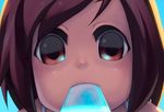  1girl alkemanubis big_eyes brown_hair child close-up female loli looking_at_viewer popsicle short_hair solo 