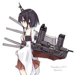  amagai_tarou character_name cowboy_shot detached_sleeves from_side kantai_collection machinery nontraditional_miko short_hair sketch solo turret twitter_username white_background yamashiro_(kantai_collection) 