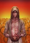  blood brain flower hood jacket male_focus open_clothes open_jacket pinkgoggles ruvik scar solo sunflower the_evil_within 