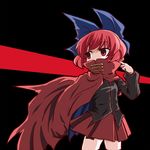  aratami_isse bow cape covered_mouth hair_bow red_eyes red_hair sekibanki shirt short_hair skirt touhou 