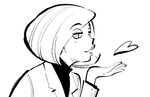  1girl ann_possible blown_kiss disney female heart kim_possible labcoat lips looking_at_viewer lowres monochrome ramb_chop short_hair solo turtleneck 