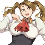  breasts brown_eyes brown_hair gundam gundam_build_fighters gundam_build_fighters_try hair_ornament large_breasts long_hair looking_at_viewer pepe_(jonasan) sazaki_kaoruko smile solo twintails 