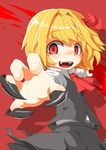  :d blonde_hair claws hair_ribbon hecchi_(blanch) open_mouth red_eyes ribbon rumia shirt short_hair skirt smile touhou vest 