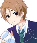  brown_eyes brown_hair heart heart_of_string male_focus nanonanohi ooji_mochizou school_uniform smile solo string_phone tamako_market 