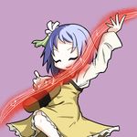  :d aratami_isse dress frilled_dress frills instrument lavender_hair long_sleeves music musical_note open_mouth playing_instrument short_hair smile string touhou tsukumo_benben 