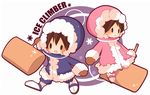  1girl artist_request brown_hair gloves hood hooded hooded_jacket ice_climber ice_climbers jacket left-handed long_sleeves mallet nana_(ice_climber) parka popo_(ice_climber) snowflakes solid_oval_eyes star super_smash_bros. weapon 