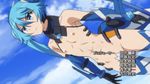  1girl abs blue_eyes blue_hair edited flat_chest gloves long_hair mecha_musume navel navel_cutout nipples nude_filter ore_twintail_ni_narimasu photoshop tail_blue tailblue toned tsube_aika twintails uncensored very_long_hair 
