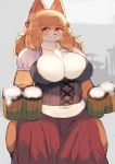  alcohol anthro barmaid beer belly beverage big_breasts blush breasts canine cleavage clothed clothing corgi dog female kyuuri mammal slightly_chubby solo thick_thighs wide_hips 