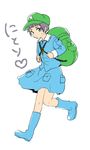  backpack bag blue_eyes blue_footwear boots cosplay crossdressing free! full_body grey_hair hat kawashiro_nitori kawashiro_nitori_(cosplay) male_focus mole mole_under_eye namesake nitori_aiichirou skirt solo sweatdrop touhou 